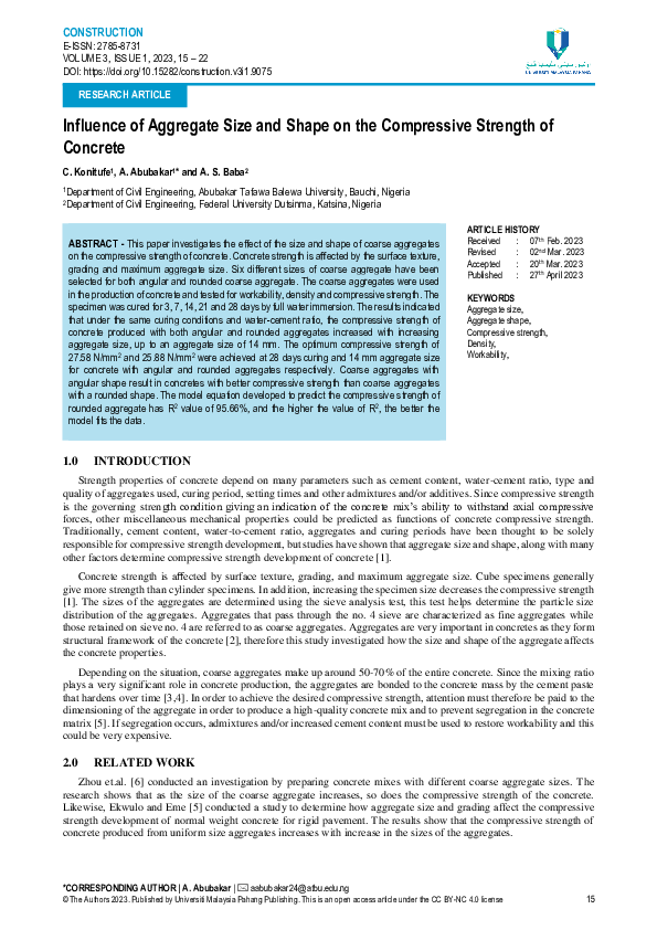 (PDF) Influence of Aggregate Size and Shape on the Compressive Strength ...