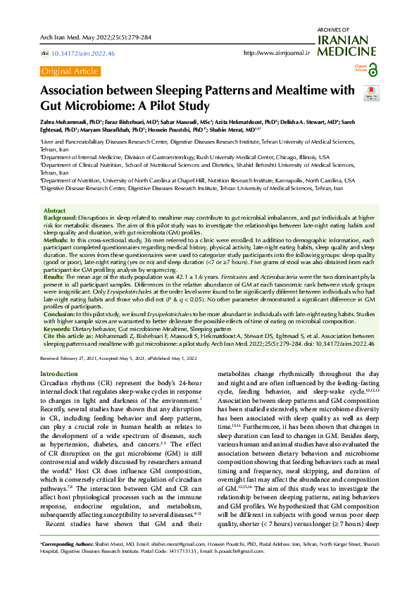 (PDF) Association between Sleeping Patterns and Mealtime with Gut ...