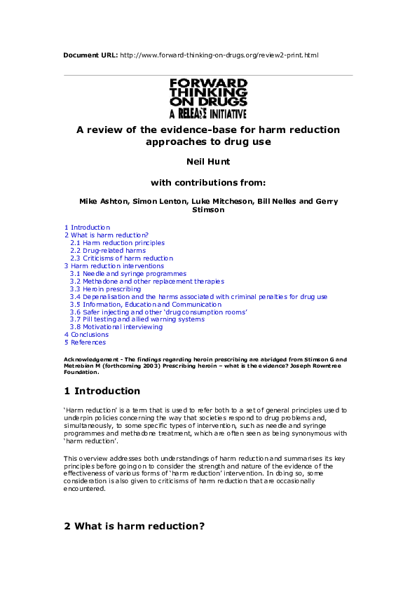 Picture of (PDF) A review of the evidence-base for harm reduction approaches to ...