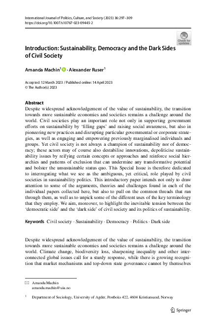 (PDF) Introduction: Sustainability, Democracy and the Dark Sides of ...
