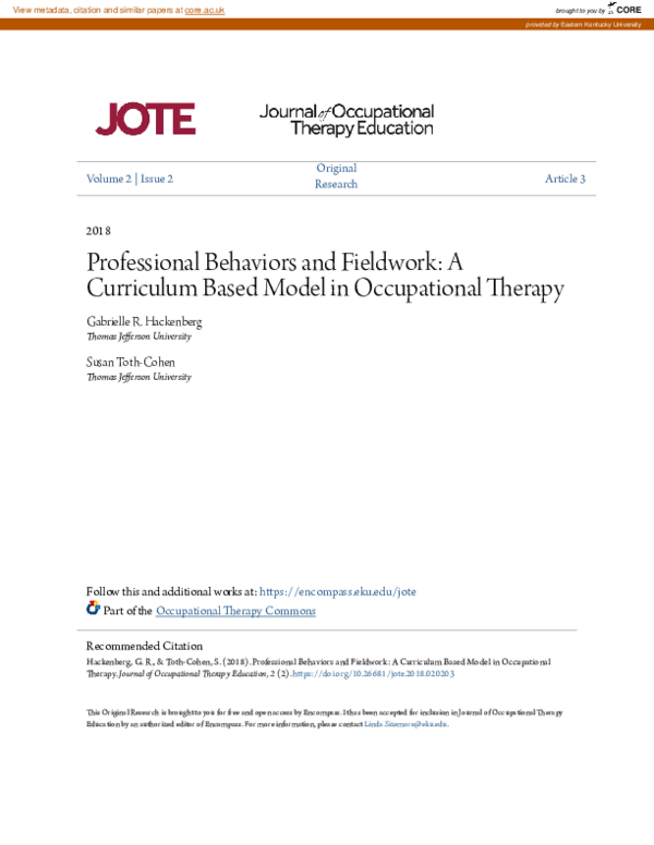 (PDF) Professional Behaviors and Fieldwork: A Curriculum Based Model in ...