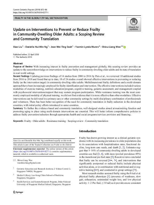 (PDF) Update on Interventions to Prevent or Reduce Frailty in Community ...