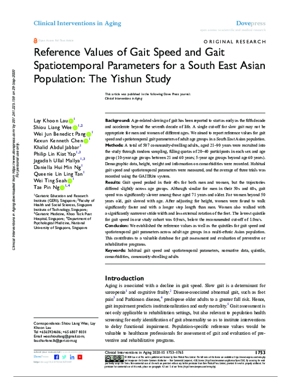 (PDF) Reference Values of Gait Speed and Gait Spatiotemporal Parameters ...
