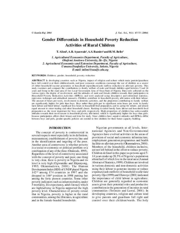 (PDF) Gender Differentials in Household Poverty Reduction Activities of ...