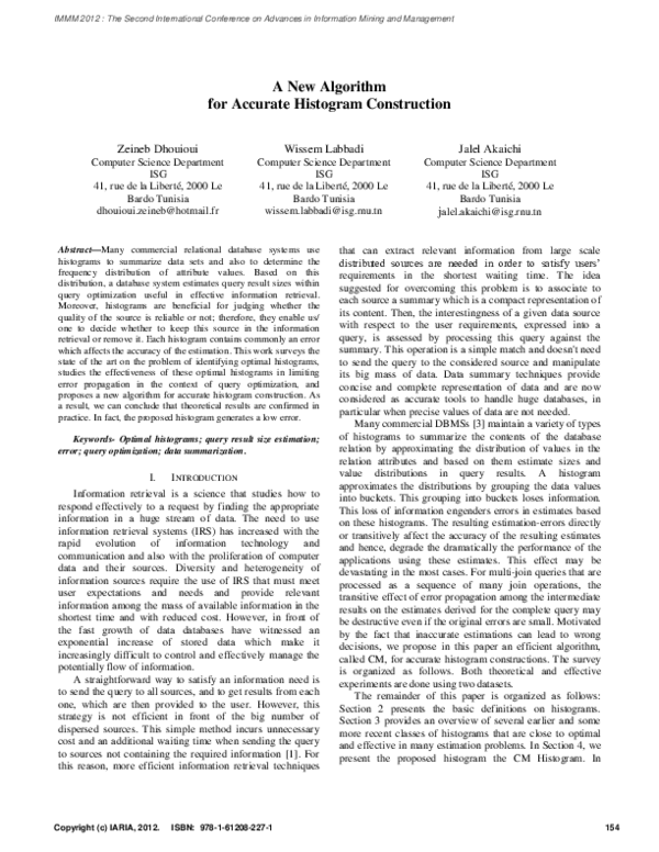 (PDF) A New Algorithm for Accurate Histogram Construction