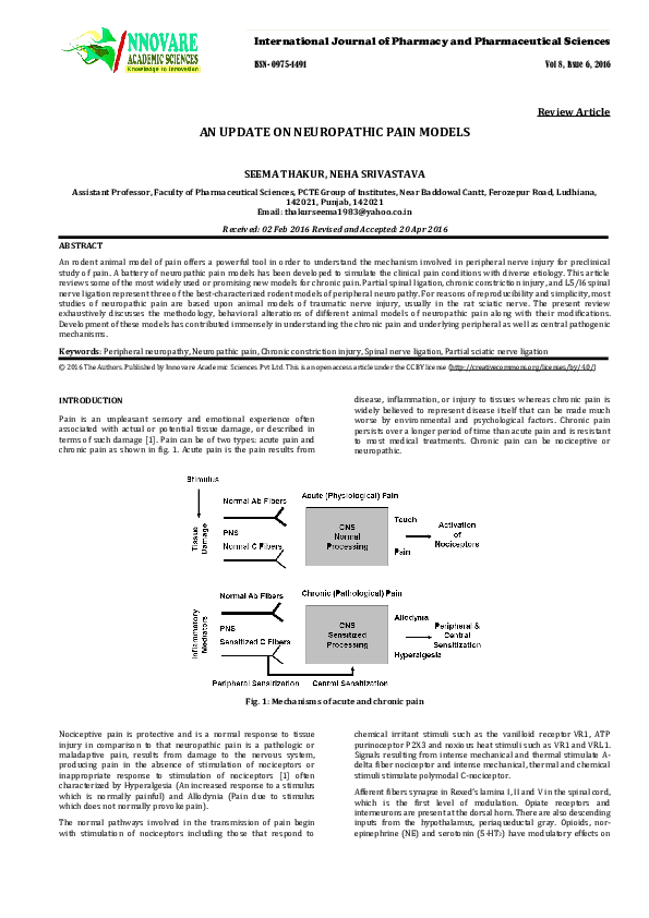 (PDF) AN UPDATE ON NEUROPATHIC PAIN MODELS Review Article