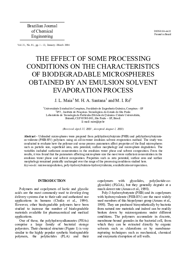 (PDF) The effect of some processing conditions on the characteristics ...
