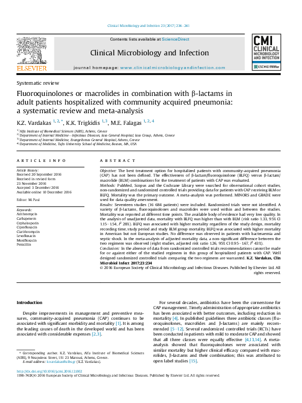 (PDF) Fluoroquinolones or macrolides in combination with β-lactams in ...