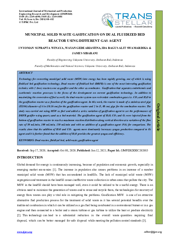 (PDF) Municipal Solid Waste Gasification on Dual Fluidized Bed Reactor ...