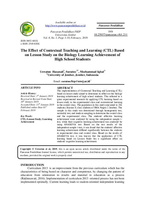 (PDF) The Effect of Contextual Teaching and Learning (CTL) Based on ...