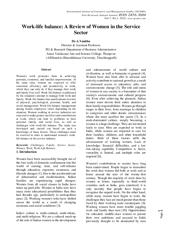 (PDF) Work-life balance: A Review of Women in the Service Sector
