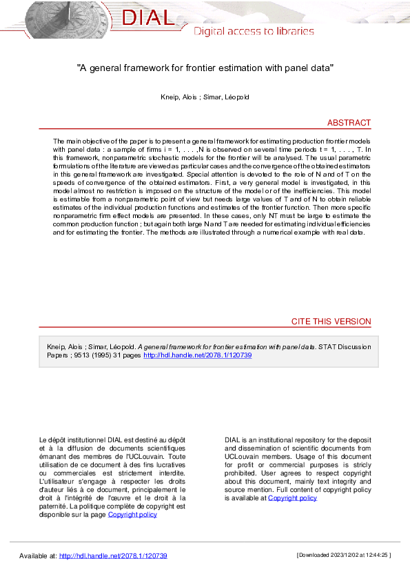 (PDF) A General Framework for Frontier Estimation with Panel Data
