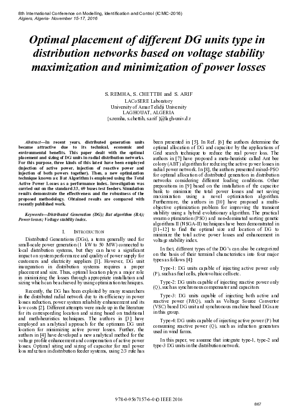 (PDF) Optimal placement of different DG units type in distribution ...