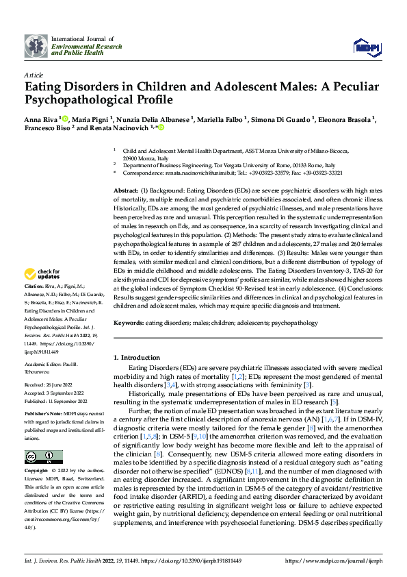(PDF) Eating Disorders in Children and Adolescent Males: A Peculiar ...