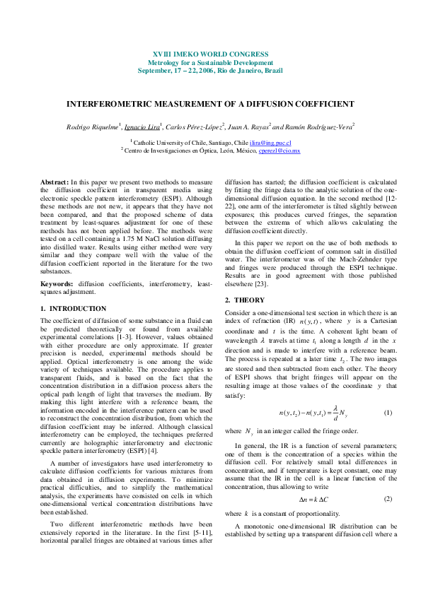 (PDF) Interferometric measurement of a diffusion coefficient ...