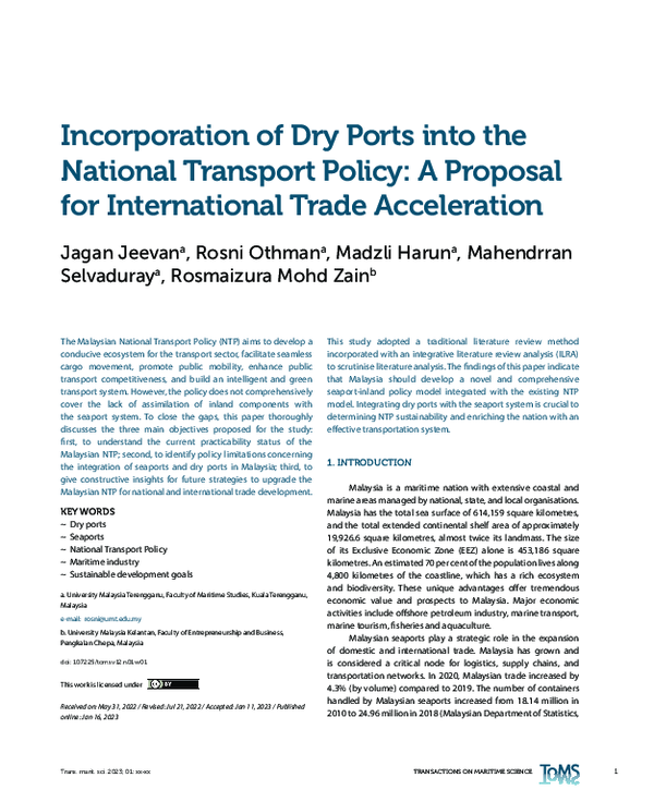 (PDF) Incorporation of Dry Ports into the National Transport Policy: A ...