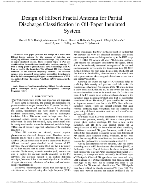 (PDF) Design of hilbert fractal antenna for partial discharge detection ...