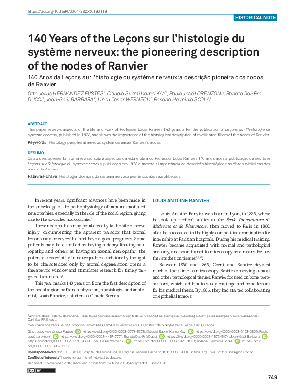 140 Years of the Leçons sur l’histologie du système nerveux: the pioneering description of the nodes of Ranvier