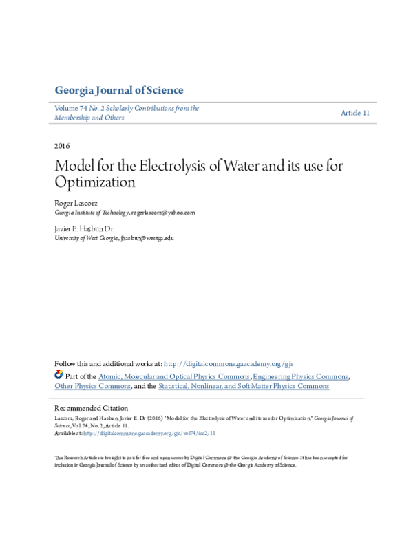 Model for the Electrolysis of Water and Its Use for Optimization