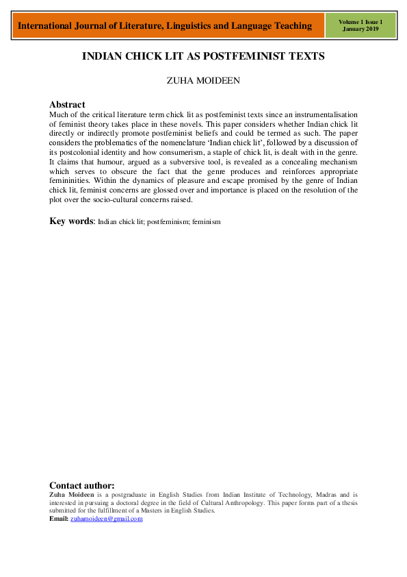 (PDF) Indian Chick Lit as Postfeminist Texts