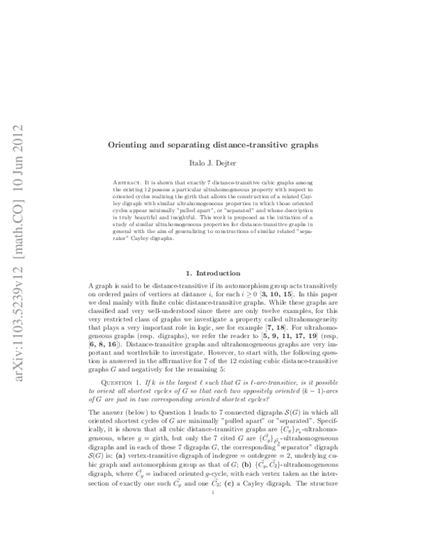 (PDF) Oriented-cycle partitions of cubic distance-transitive graphs