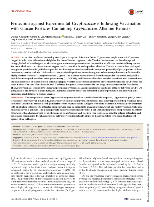 (PDF) Protection against Experimental Cryptococcosis following ...