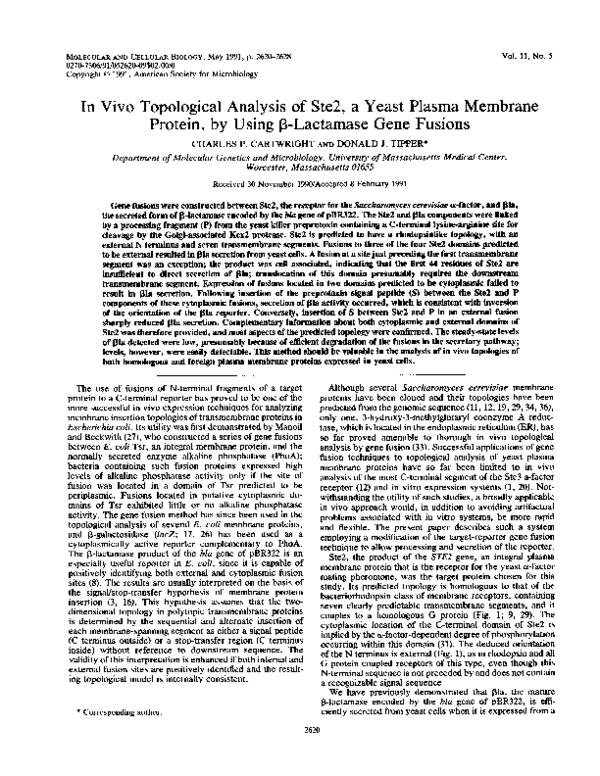 (PDF) In vivo topological analysis of Ste2, a yeast plasma membrane ...