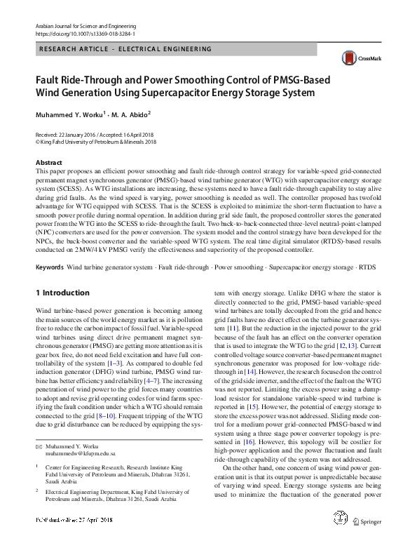 (PDF) Fault Ride-Through and Power Smoothing Control of PMSG-Based Wind ...