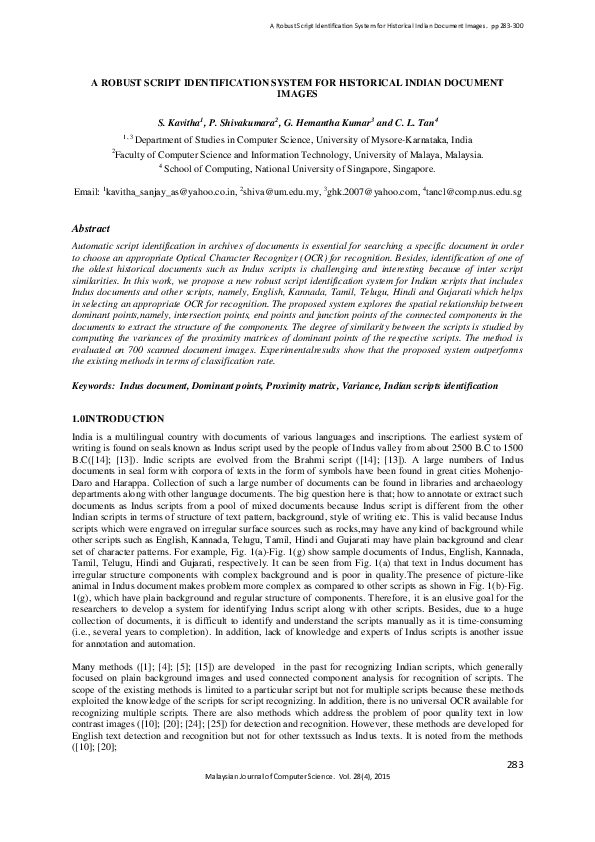(PDF) A Robust Script Identification System for Historical Indian ...