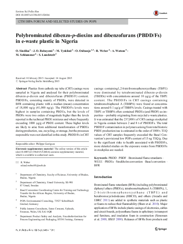 (PDF) Polybrominated dibenzo-p-dioxins and dibenzofurans (PBDD/Fs) in e ...
