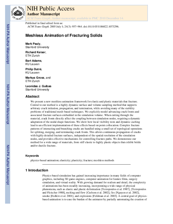(PDF) Meshless animation of fracturing solids