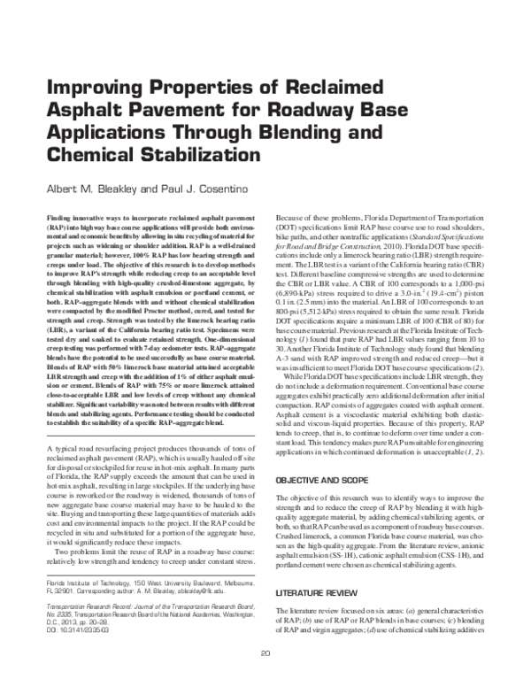 (PDF) Improving Reclaimed Asphalt Pavement for Road Base Use