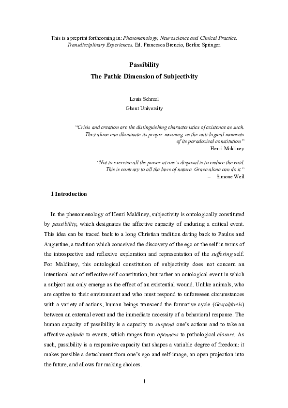 (PDF) Passibility: The Pathic Dimension of Subjectivity