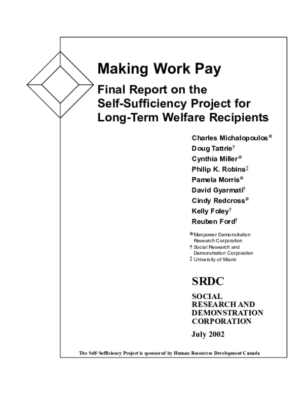 (PDF) Making work pay: Final report on the self sufficiency project for ...