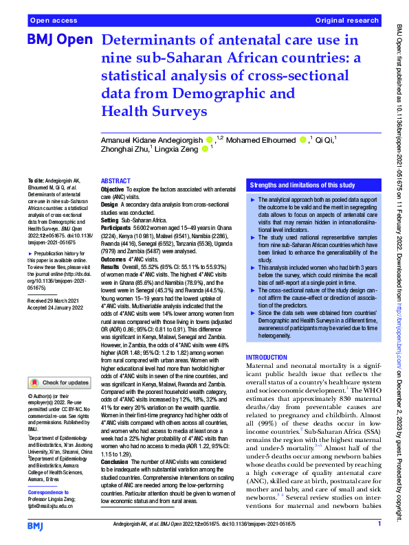 (PDF) Determinants of antenatal care use in nine sub-Saharan African ...