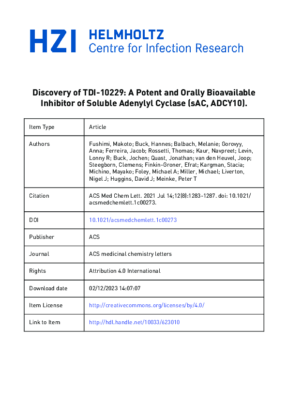 (PDF) Discovery of TDI-10229: A Potent and Orally Bioavailable ...