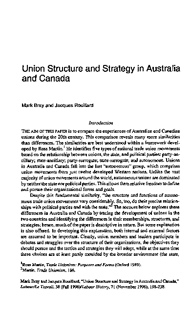 (PDF) Union Structure and Strategy in Australia and Canada