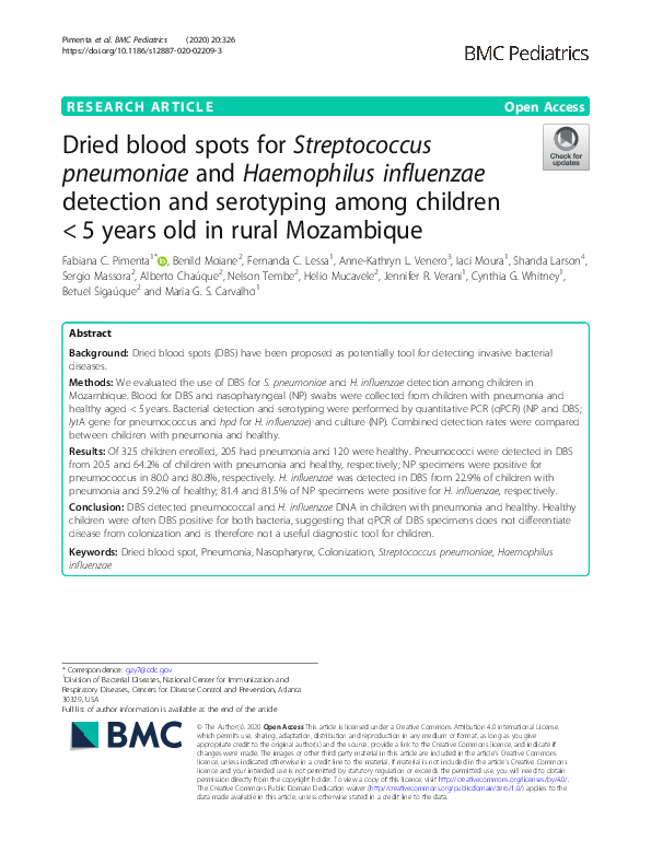 (PDF) Dried blood spots for Streptococcus pneumoniae and Haemophilus ...