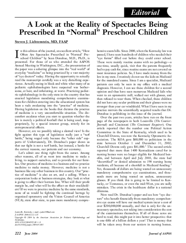 (PDF) A look at the reality of spectacles being prescribed in “normal ...