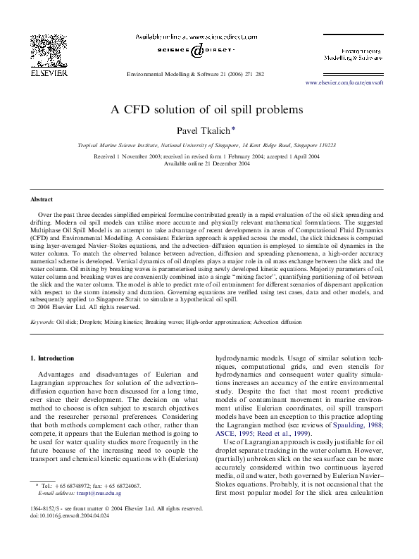 (PDF) A CFD solution of oil spill problems