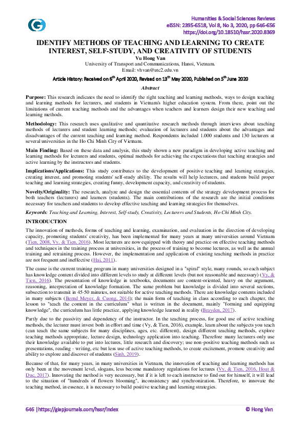 (PDF) Identify Methods of Teaching and Learning to Create Interest ...