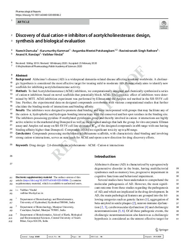 (PDF) Discovery of dual cation-π inhibitors of acetylcholinesterase ...
