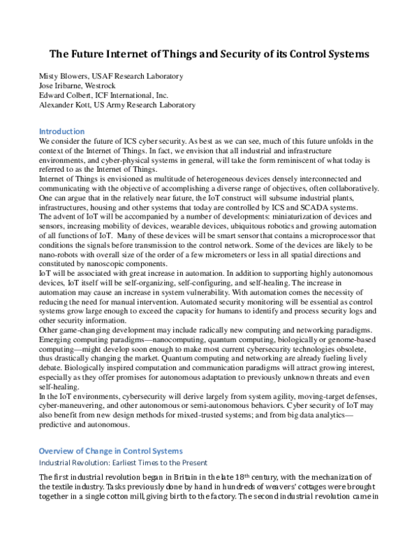 (PDF) The Future Internet of Things and Security of its Control Systems