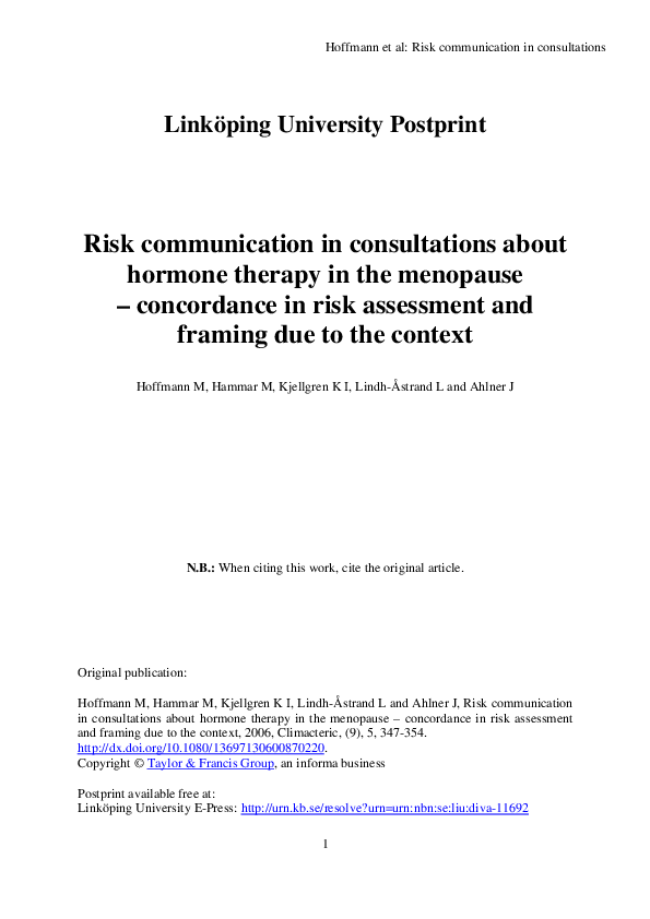 (PDF) Risk communication in consultations about hormone therapy in the ...