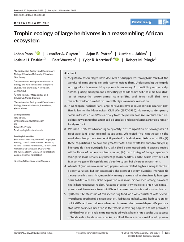 (PDF) Trophic ecology of large herbivores in a reassembling African ...