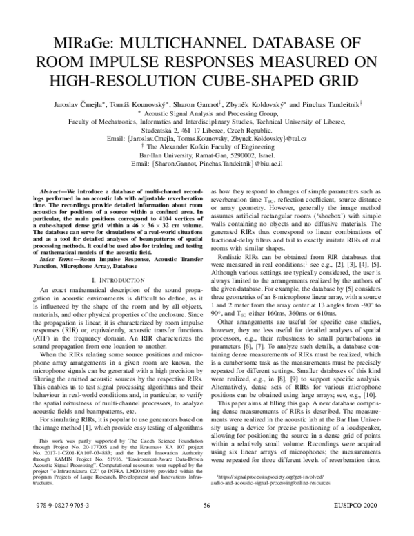 (PDF) MIRaGe: Multichannel Database of Room Impulse Responses Measured ...