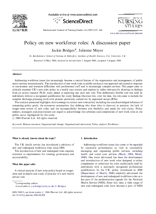 (PDF) Policy on new workforce roles: A discussion paper