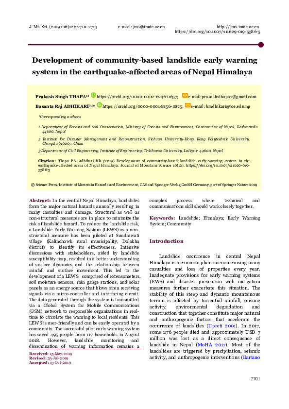 (PDF) Development of community-based landslide early warning system in ...