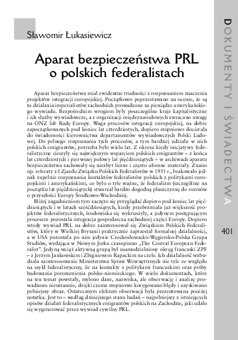 (PDF) Aparat bezpieczeństwa PRL o polskich federalistach