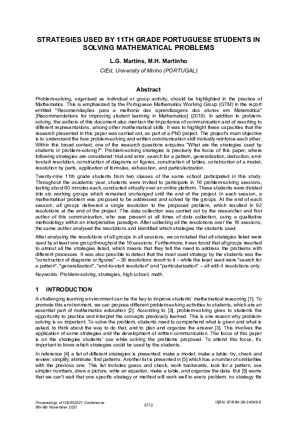 (PDF) Strategies Used by 11TH Grade Portuguese Students in Solving ...